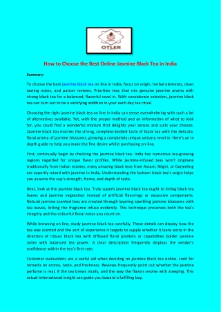 How to Choose Best Online Jasmine Black Tea in India