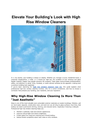 Elevate Your Building’s Look with High Rise Window Cleaners
