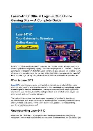 Laser247 ID_ Official Login & Club Online Gaming Site — A Complete Guide
