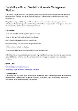 SafaiMitra – Smart Digital Platform for Municipal Sanitation Management