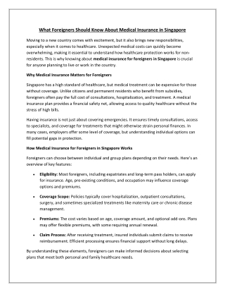 What Foreigners Should Know About Medical Insurance in Singapore