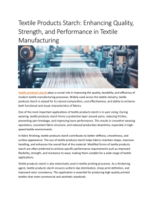 Textile Products Starch: Enhancing Quality, Strength, and Performance in Textile