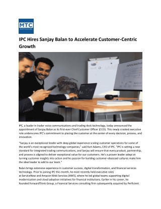 IPC Advances Customer Engagement Model