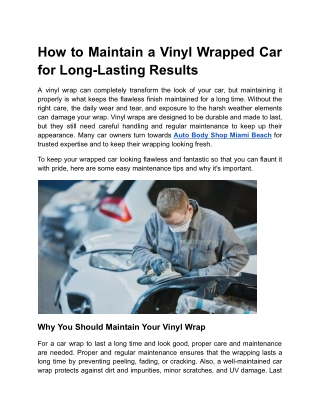 How to Maintain a Vinyl Wrapped Car for Long-Lasting Results