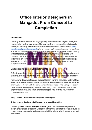 Office Interior Designers in Mangadu: From Concept to Completion