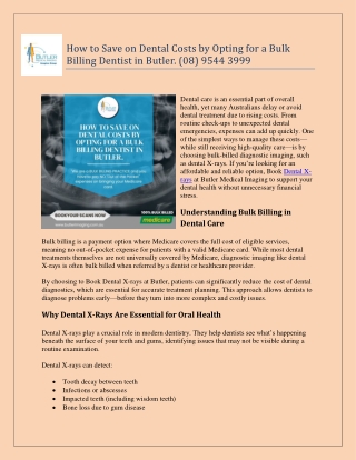 How to Save on Dental Costs by Opting for a Bulk Billing Dentist in Butler. (08) 9544 3999
