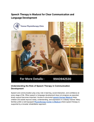 Speech Therapy in Madurai for Clear Communication and Language Development
