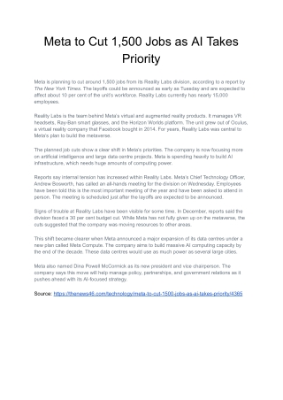 Meta to Cut 1500 Jobs as AI Takes Priority