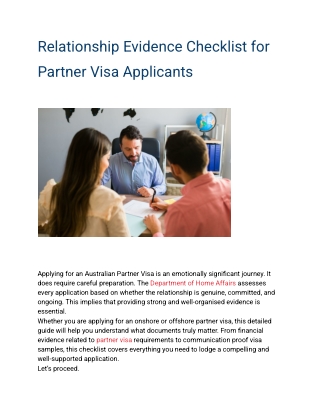 Relationship Evidence Checklist for Partner Visa Australia | Required Documents