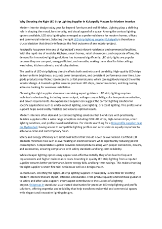 Why Choosing the Right LED Strip Lighting Supplier in Kukatpally Matters for Modern Interiors