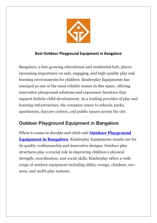 Best Outdoor Playground Equipment in Bangalore