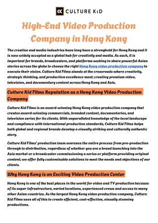 High-End Video Production Company in Hong Kong