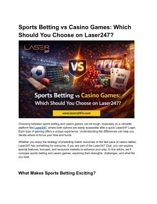 Sports Betting vs Casino Games Which Should You Choose on Laser247