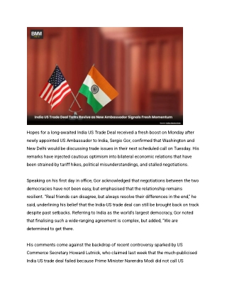 India US Trade Deal Talks Revive as New Ambassador Signals Fresh Momentum