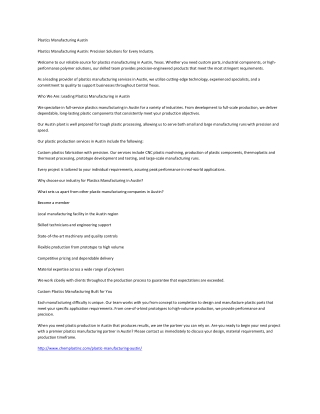 Plastics Manufacturing Austin