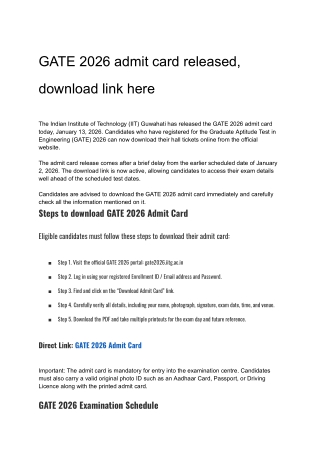 GATE 2026 admit card released, download link here