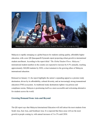 Malaysia International Education on the Rise as Student Numbers Set to Surge by 2030