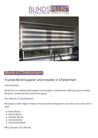 Blinds in Cheltenham – Professional Blind Supplier and Installer in Cheltenham