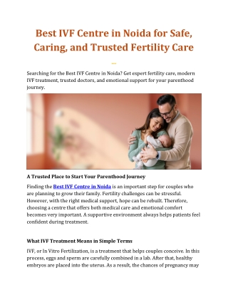 Best IVF Centre in Noida – BUD IVF for Care, Trust, and Parenthood