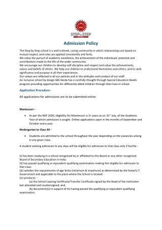 SBS Admission Policy