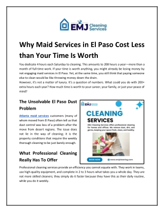Why Maid Services in El Paso Cost Less than Your Time Is Worth