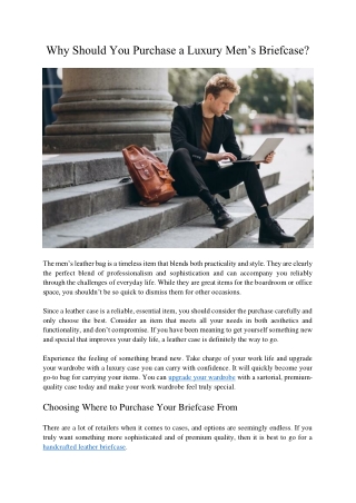 Why Should You Purchase a Luxury Men’s Briefcase?