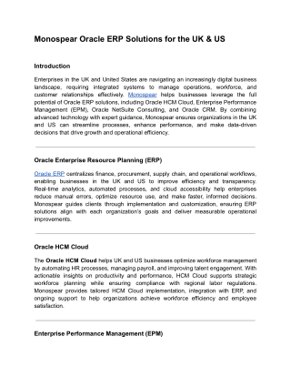 Monospear Oracle ERP Solutions for the UK & US