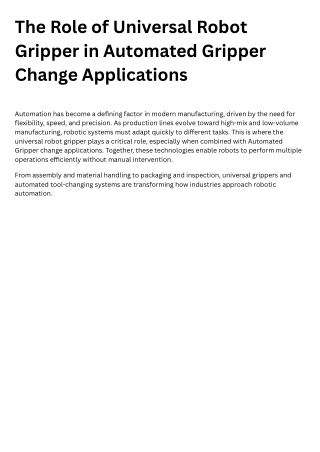 The Role of Universal Robot Gripper in Automated Gripper Change Applications