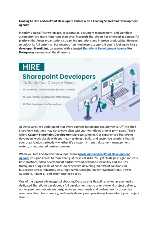 Looking to Hire a SharePoint Developer Partner with a Leading SharePoint Development Agency.docx