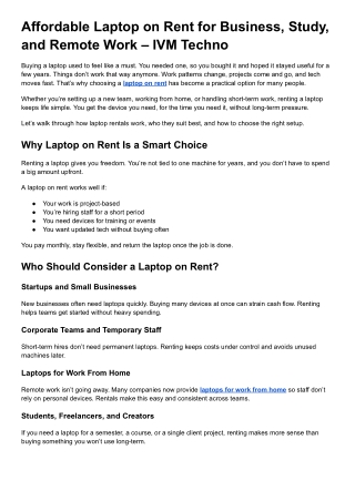 Affordable Laptop on Rent for Business, Study, and Remote Work – IVM Techno