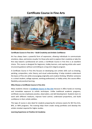 Certificate Course in Fine Arts