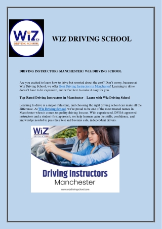 Driving Instructors Manchester | WIZ DRIVING SCHOOL