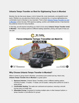 Urbania Tempo Traveller on Rent for Sightseeing Tours in Mumbai