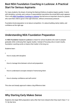 Best NDA Foundation Coaching in Lucknow A Practical Start for Serious Aspirants
