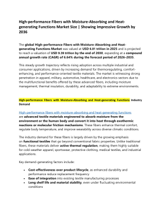 High-performance Fibers with Moisture-Absorbing and Heat-generating Functions Market