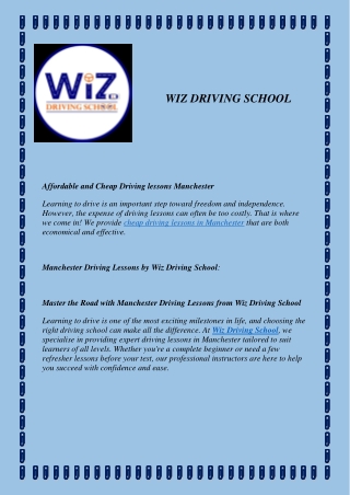 Manchester Driving School | WiZ DRIVING SCHOOL