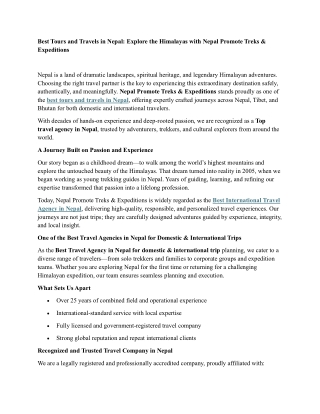 Nepal Promote Treks Best Tours and Travels in Nepal