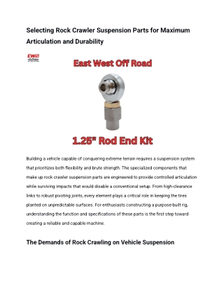 Guide to Rock Crawler Suspension Parts: Building for Articulation and Strength
