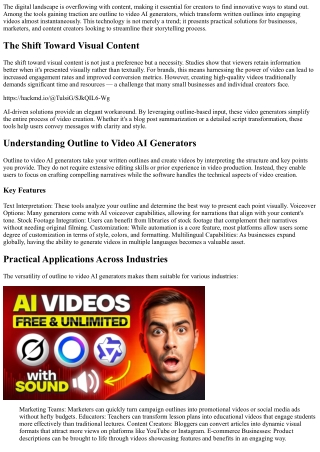 Using Outline to Video AI Generators for Quick Storytelling Solutions.