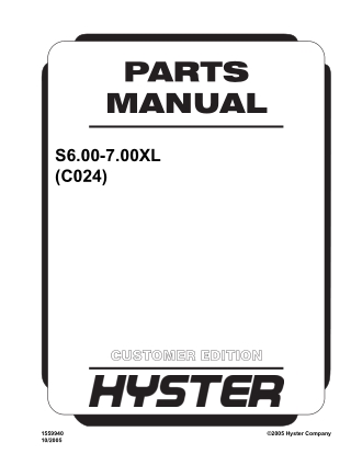 Hyster C024 (S6.00-7.00XL) Forklift Parts Catalogue Manual Instant Download