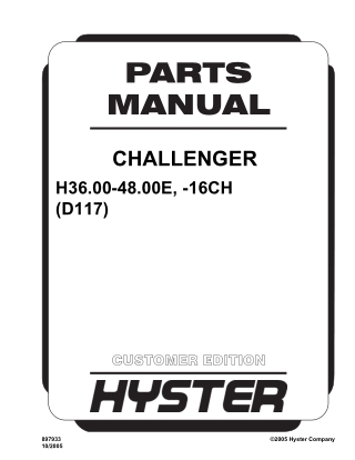 Hyster D117 (H36.00-48.00E, H36.00-H48.00E-16CH) Forklift Parts Catalogue Manual Instant Download