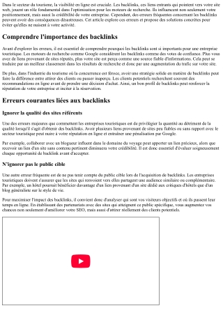 Erreurs liées aux backlinks qui peuvent coûter cher aux entreprises touristiques