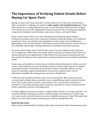 The Importance of Verifying Vehicle Details Before Buying Car Spare Parts