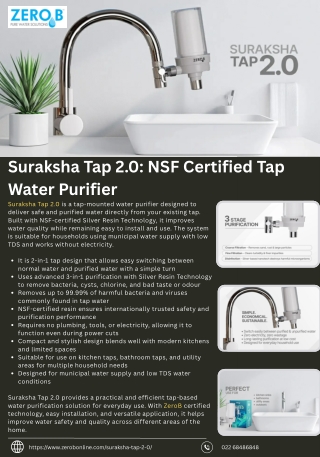 Suraksha Tap 2.0 NSF Certified Tap Water Purifier
