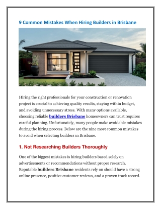 9 Common Mistakes When Hiring Builders in Brisbane