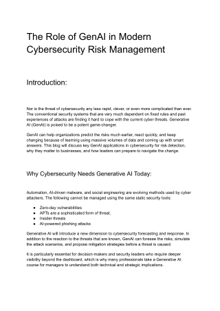The Role of GenAI in Modern Cybersecurity Risk Management