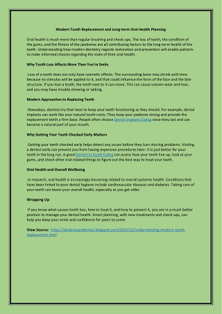 Modern Tooth Replacement and Long-term Oral Health Planning