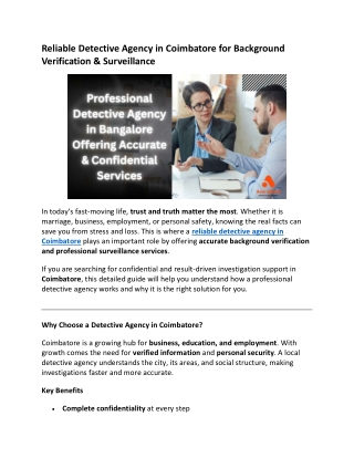Reliable Detective Agency in Coimbatore for Background Verification