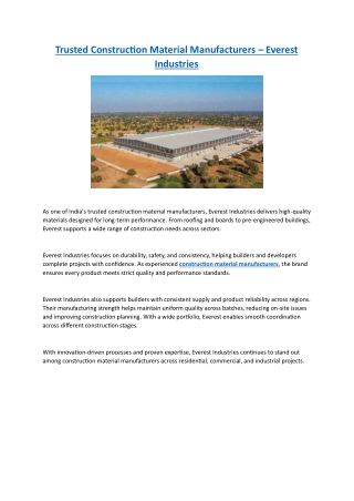 Trusted Construction Material Manufacturers - Everest Industries