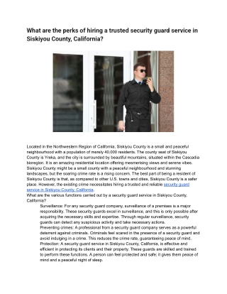 What are the perks of hiring a trusted security guard service in Siskiyou County, California